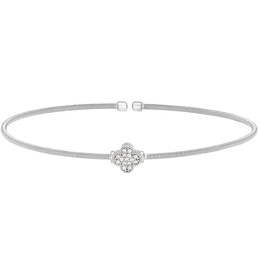 Single Cable Cuff Bracelet with Clover   (LL7070B-RH)