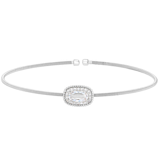 Single Cable Cuff Bracelet with Oval Halo   (LL7073B-RH)
