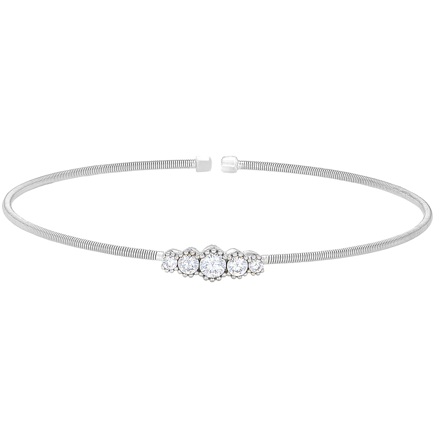 Single Cable Cuff Bracelet with Graduated Five Stones (LL7074B-RH)