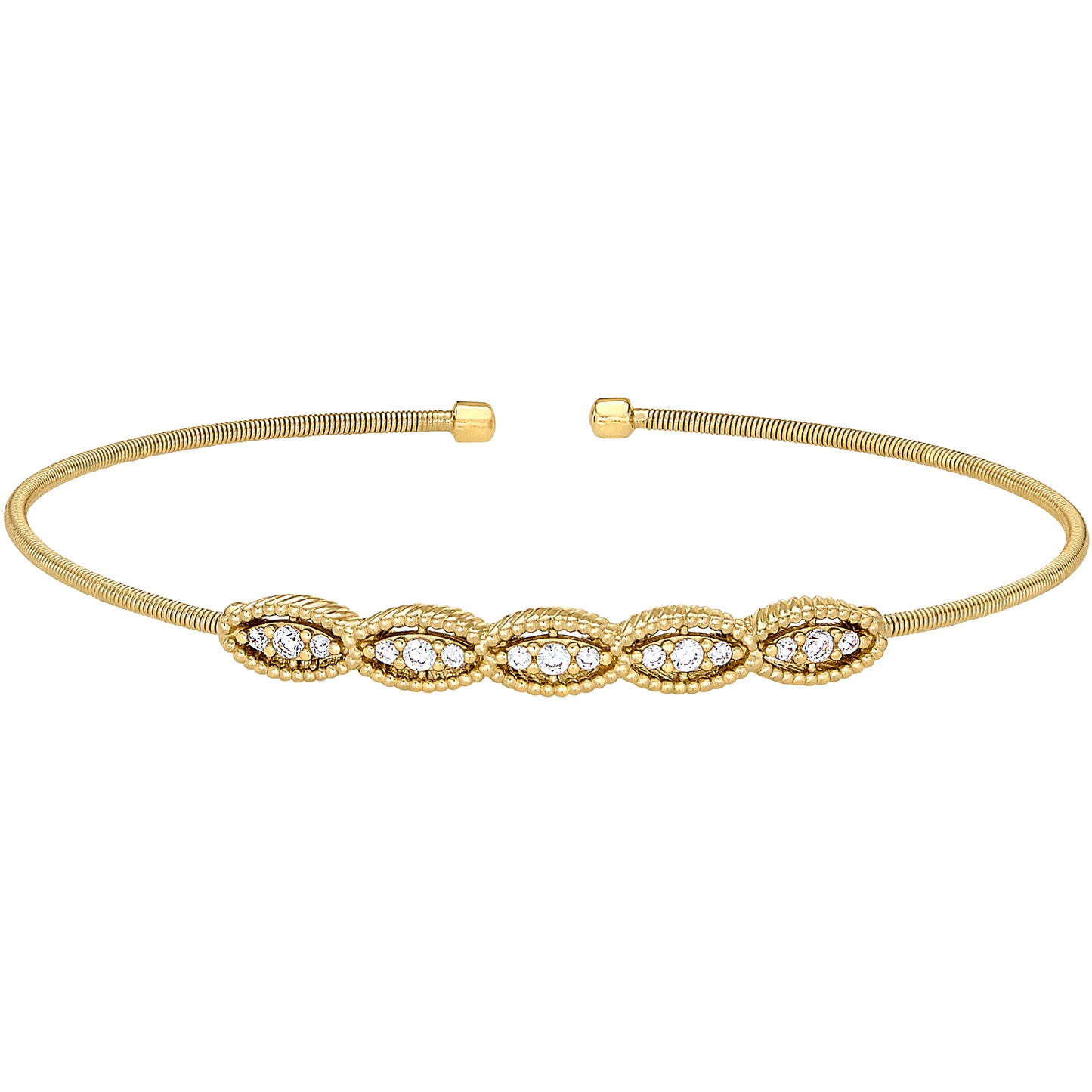 Single Cable Cuff Bracelet with Five Marquise Shapes (LL7075B-G)