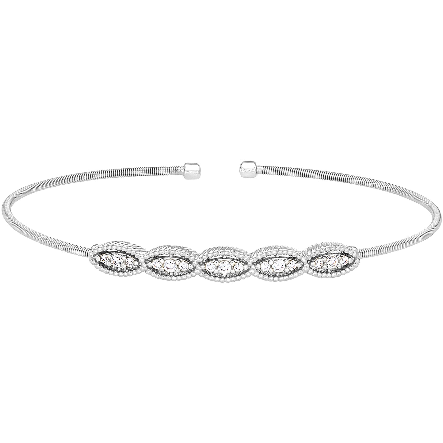 Single Cable Cuff Bracelet with Five Marquise Shapes (LL7075B-RH)
