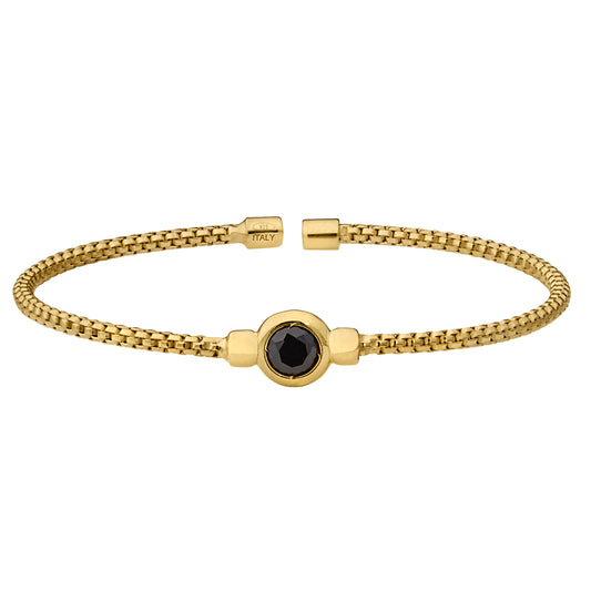 Box Link Cuff Bracelet with Bezel Set Simulated Onyx   (LL7102B-G)