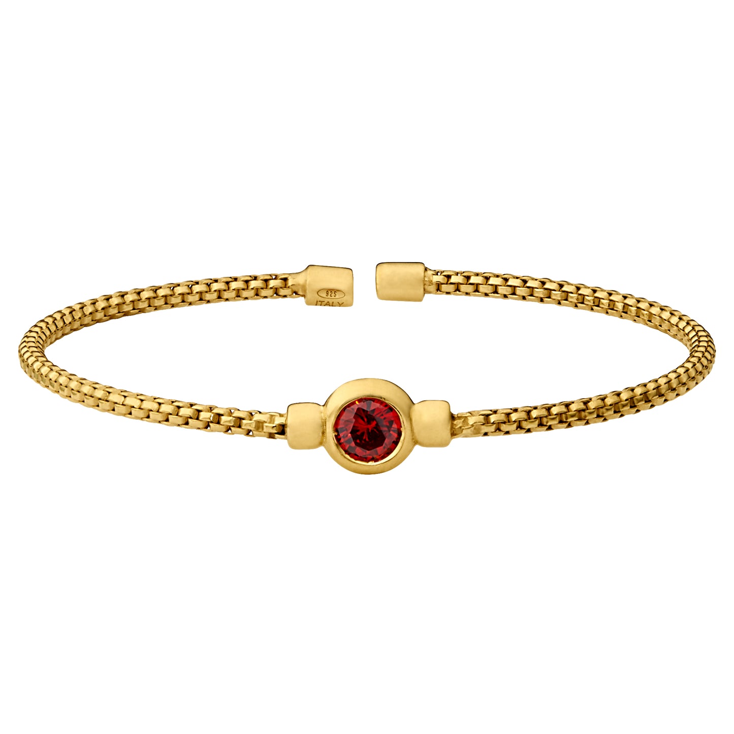 Box Link Cuff Bezel Set Birthstone Bracelet - January (LL7102B1-G)