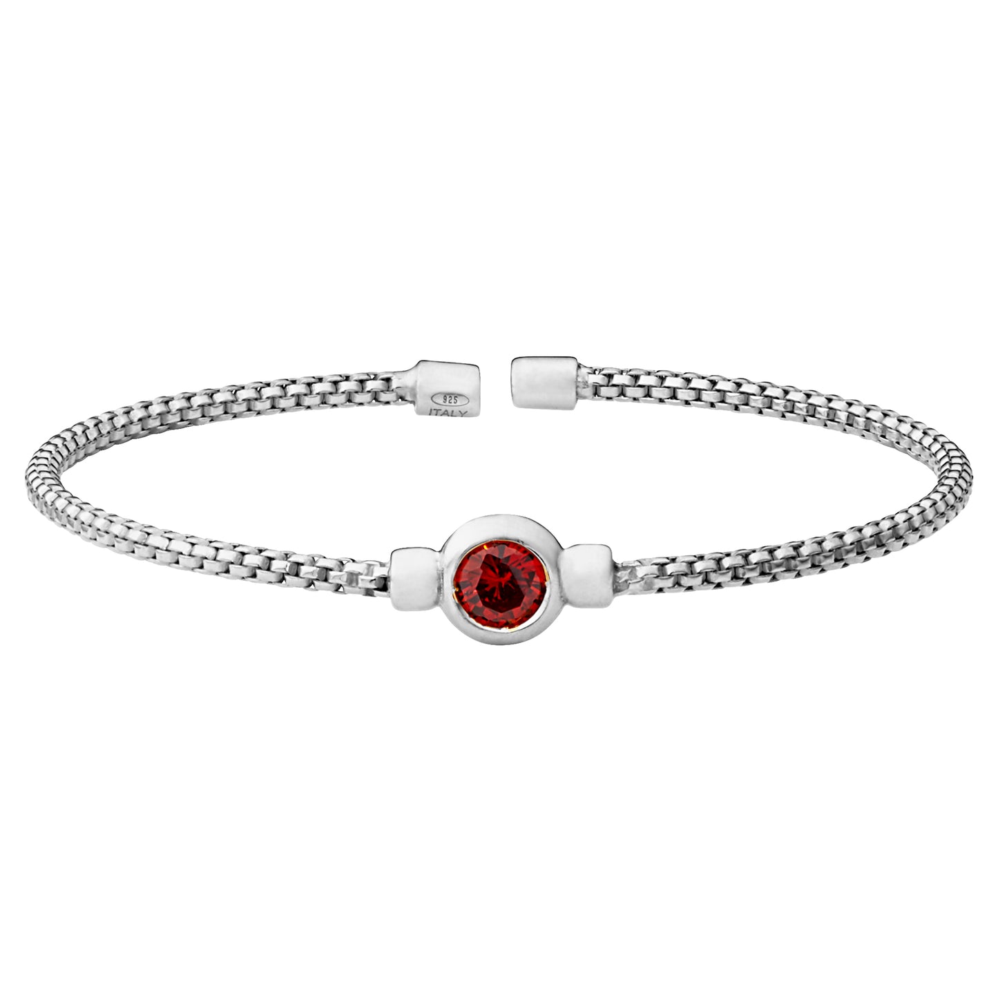 Box Link Cuff Bezel Set Birthstone Bracelet - January (LL7102B1-RH)