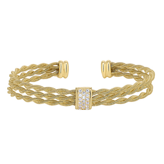 Three Cable Cuff Bracelet with Central Bar   (LL7112B-G)