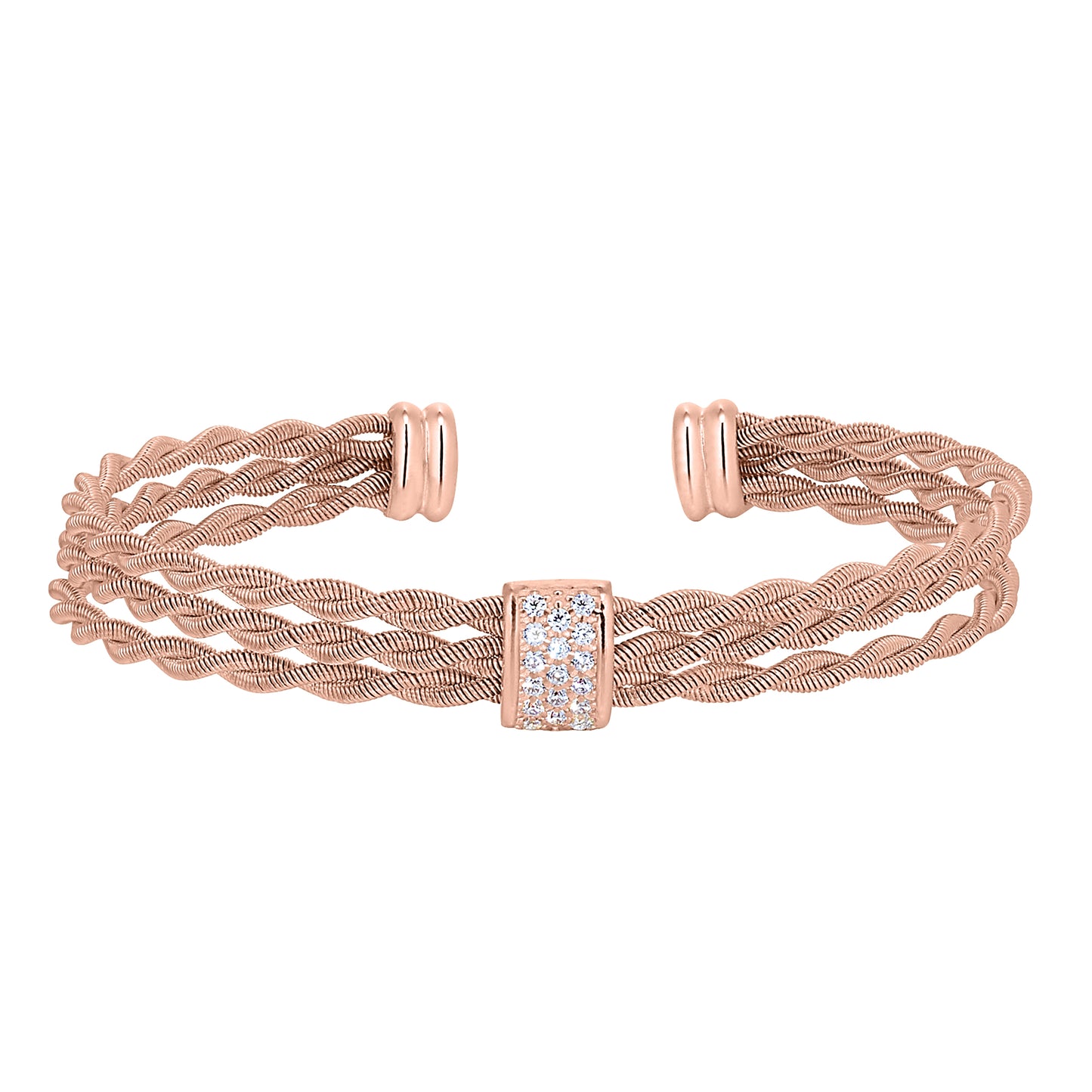 Three Cable Cuff Bracelet with Central Bar (LL7112B-RG)