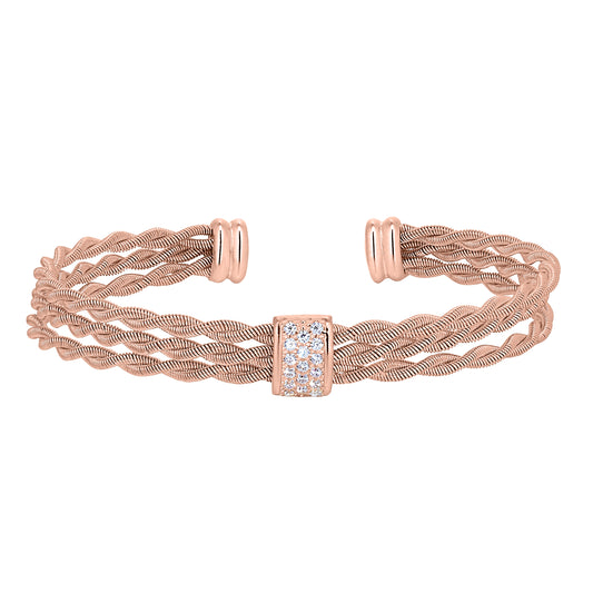 Three Cable Cuff Bracelet with Central Bar   (LL7112B-RG)