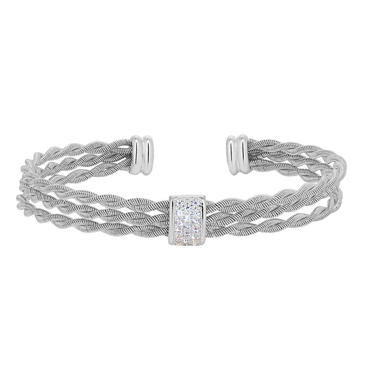 Three Cable Cuff Bracelet with Central Bar   (LL7112B-RH)