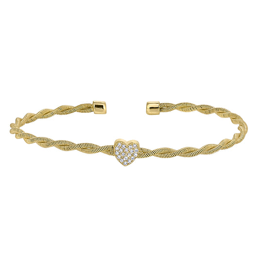 Twisted Cable Cuff Bracelet with Central Heart   (LL7115B-G)