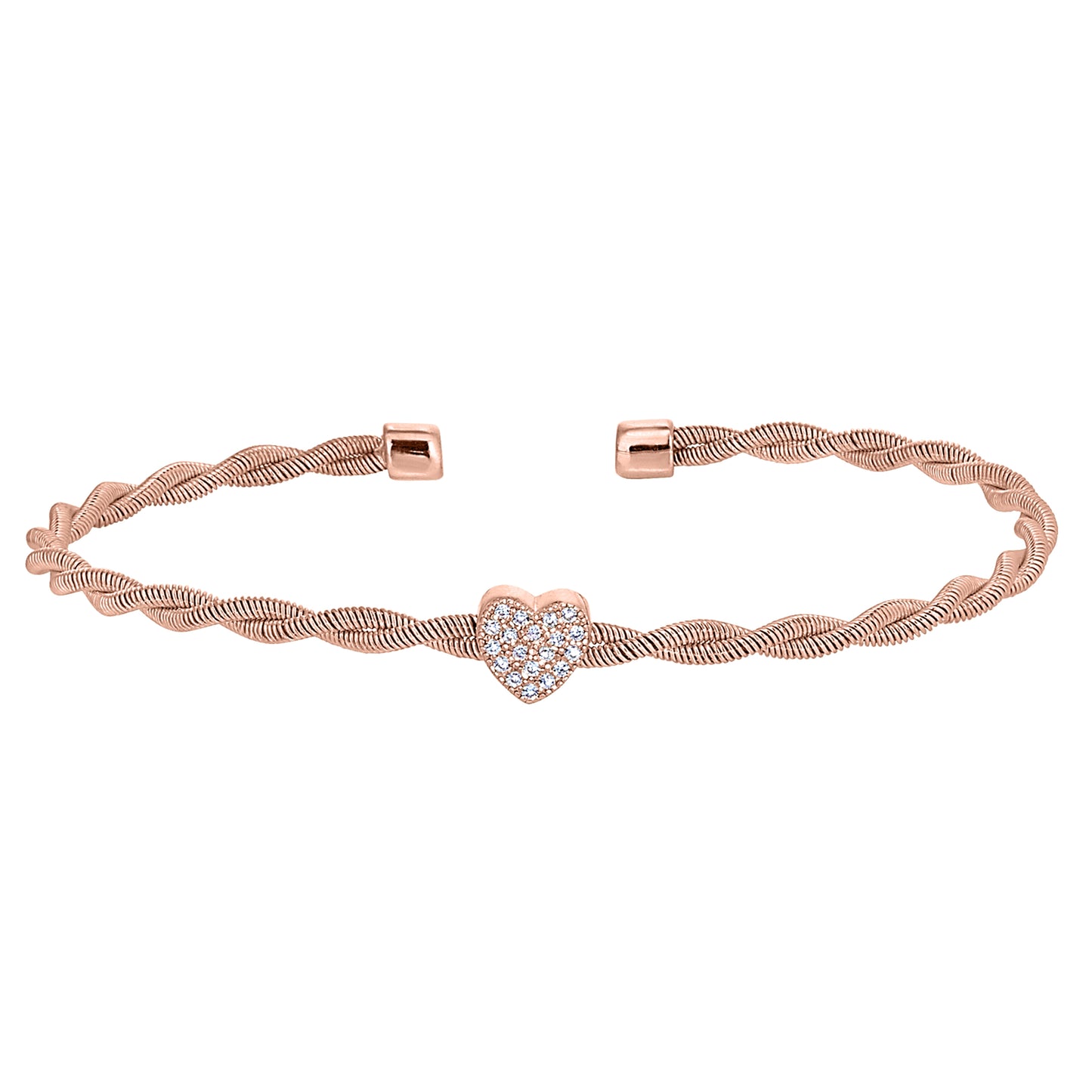 Twisted Cable Cuff Bracelet with Central Heart (LL7115B-RG)