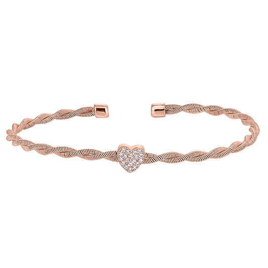Twisted Cable Cuff Bracelet with Central Heart   (LL7115B-RG)