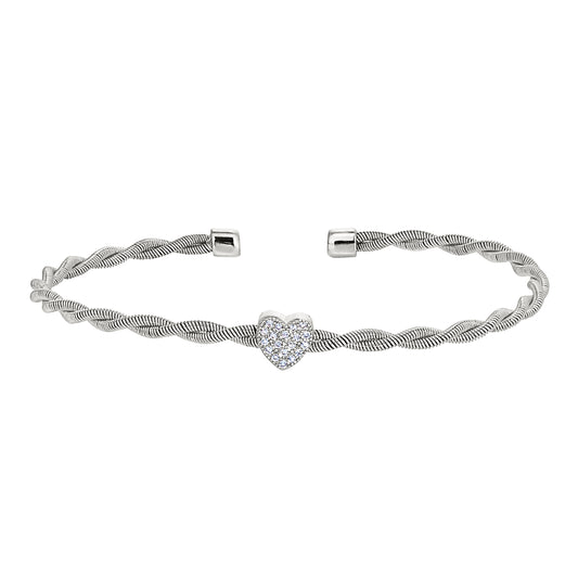 Twisted Cable Cuff Bracelet with Central Heart   (LL7115B-RH)