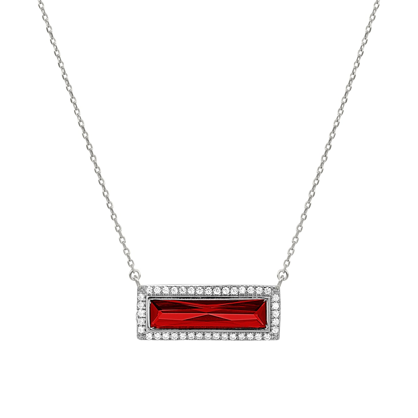 Birthstone Necklace with Rectangle Stone - January (LL7121N1-RH)