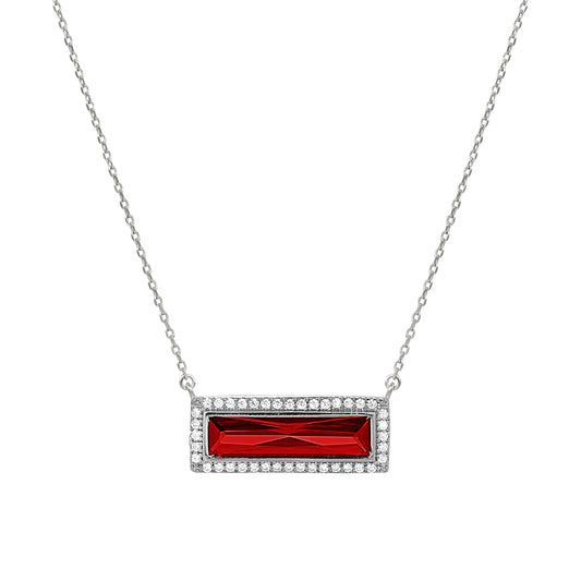 Birthstone Necklace with Rectangle Stone - January   (LL7121N1-RH)