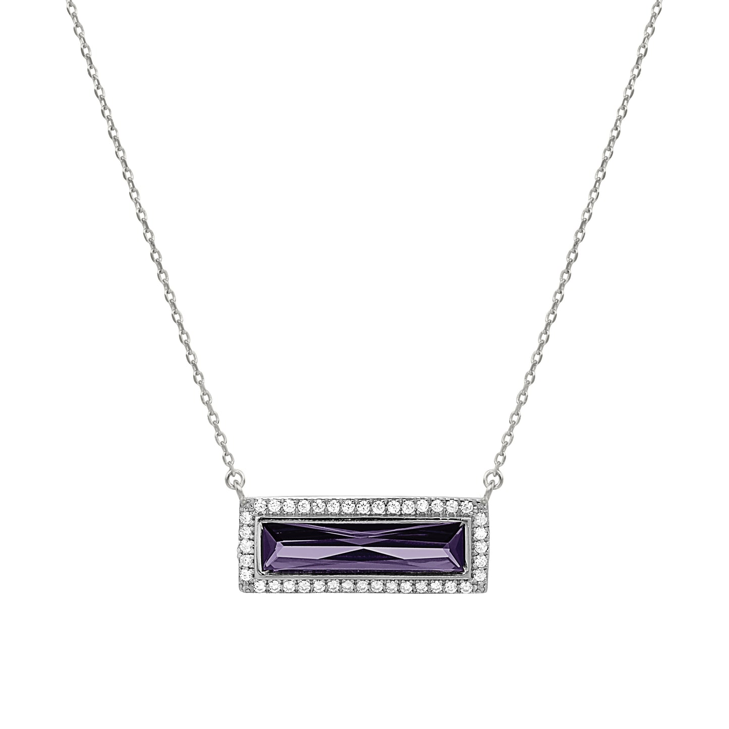 Birthstone Necklace with Rectangle Stone - February