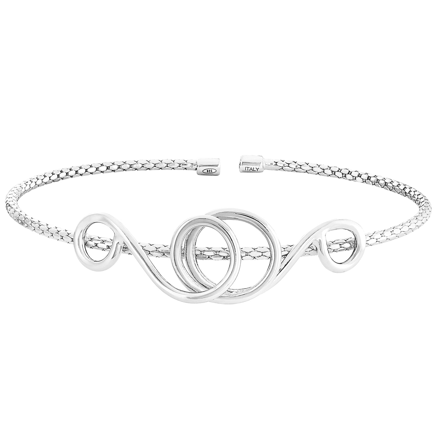 High Polished Swirl Corean Cable Cuff Bracelet (LL7138B-RH)