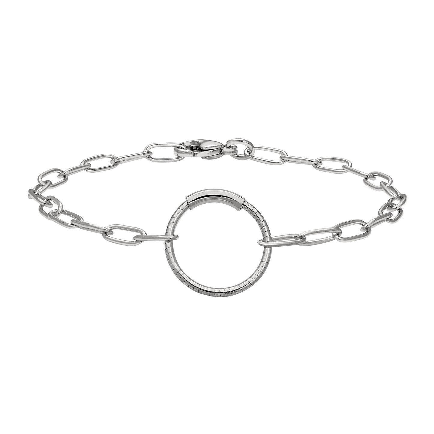 Paper Clip Bracelet with Center Circle Station (LL7140B-RH)