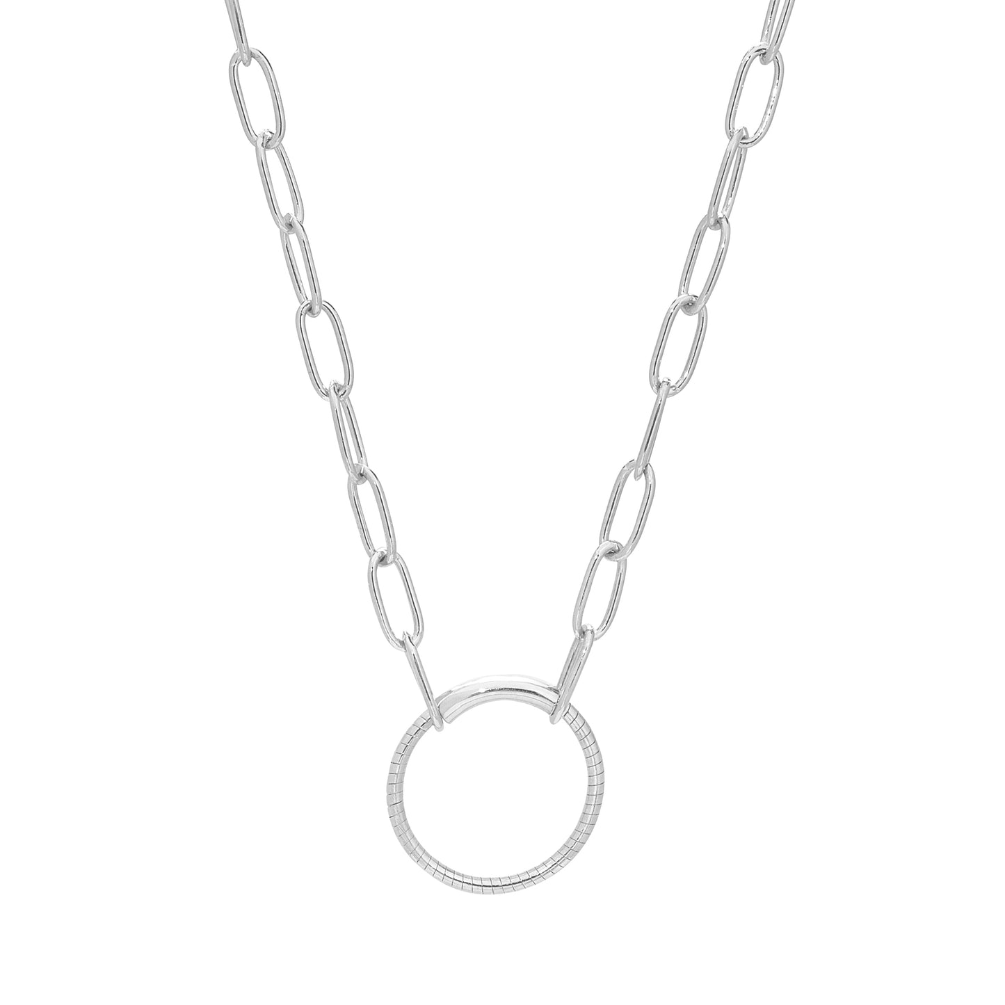 Paper Clip Necklace with Center Circle Station (LL7140CH18-RH)