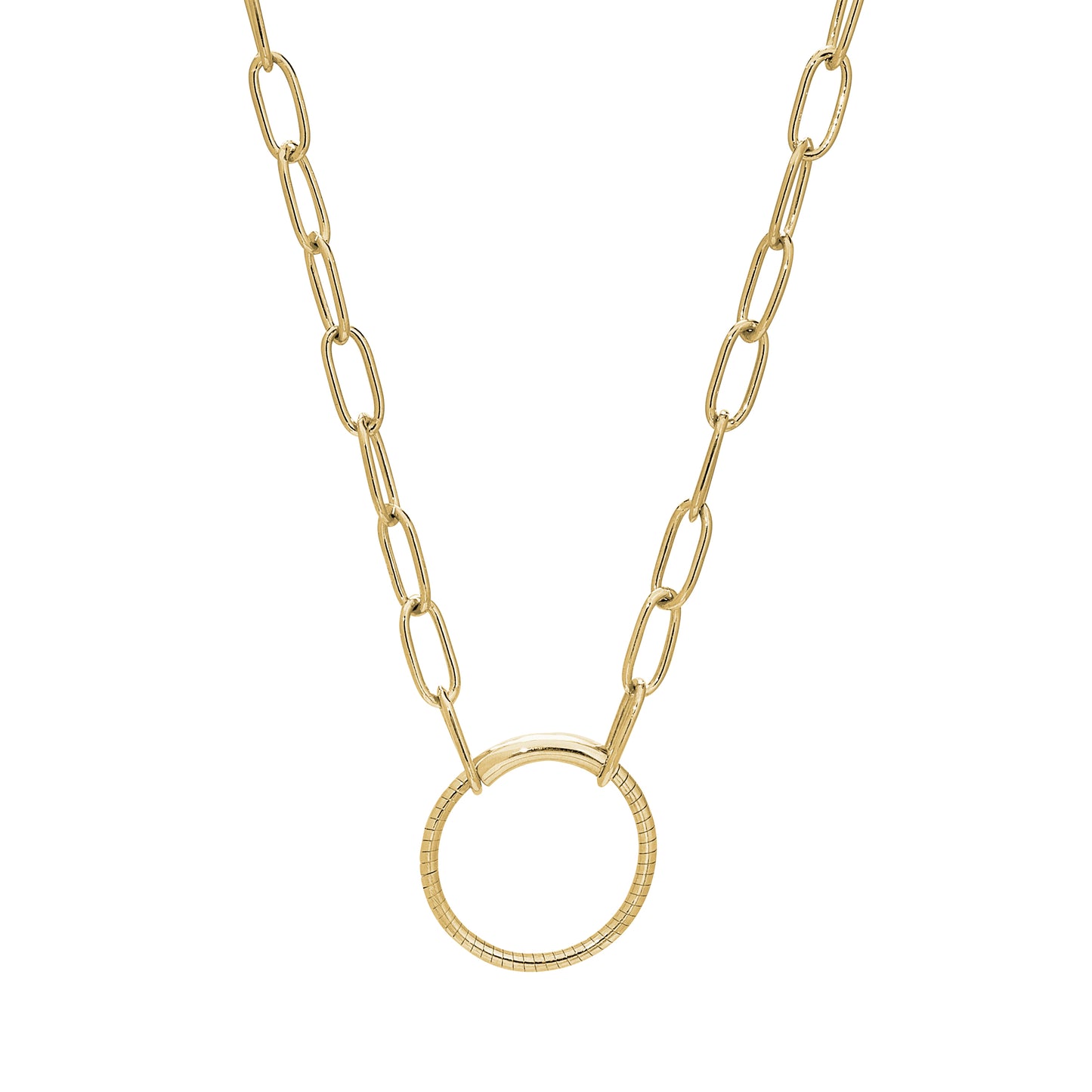 Paper Clip Necklace with Center Circle Station (LL7140CH18-G)