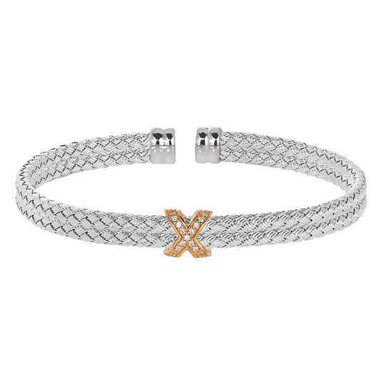 Double Cable Basketweave Bracelet with Central X   (LL7172B-RH-G)