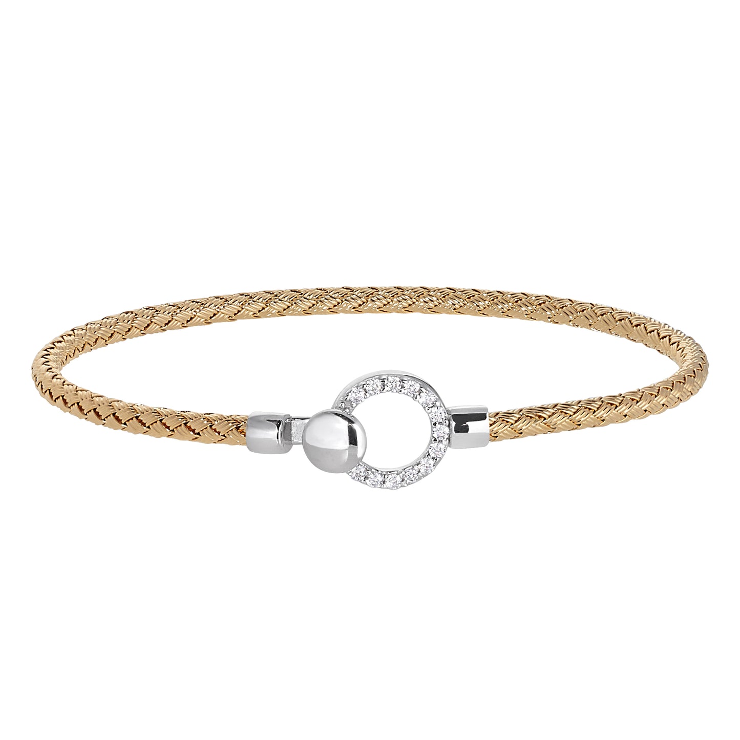 Open Circle Top Closure Basketweave Bracelet   (LL7173B-G-RH)
