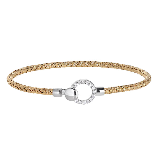 Open Circle Top Closure Basketweave Bracelet   (LL7173B-G-RH)