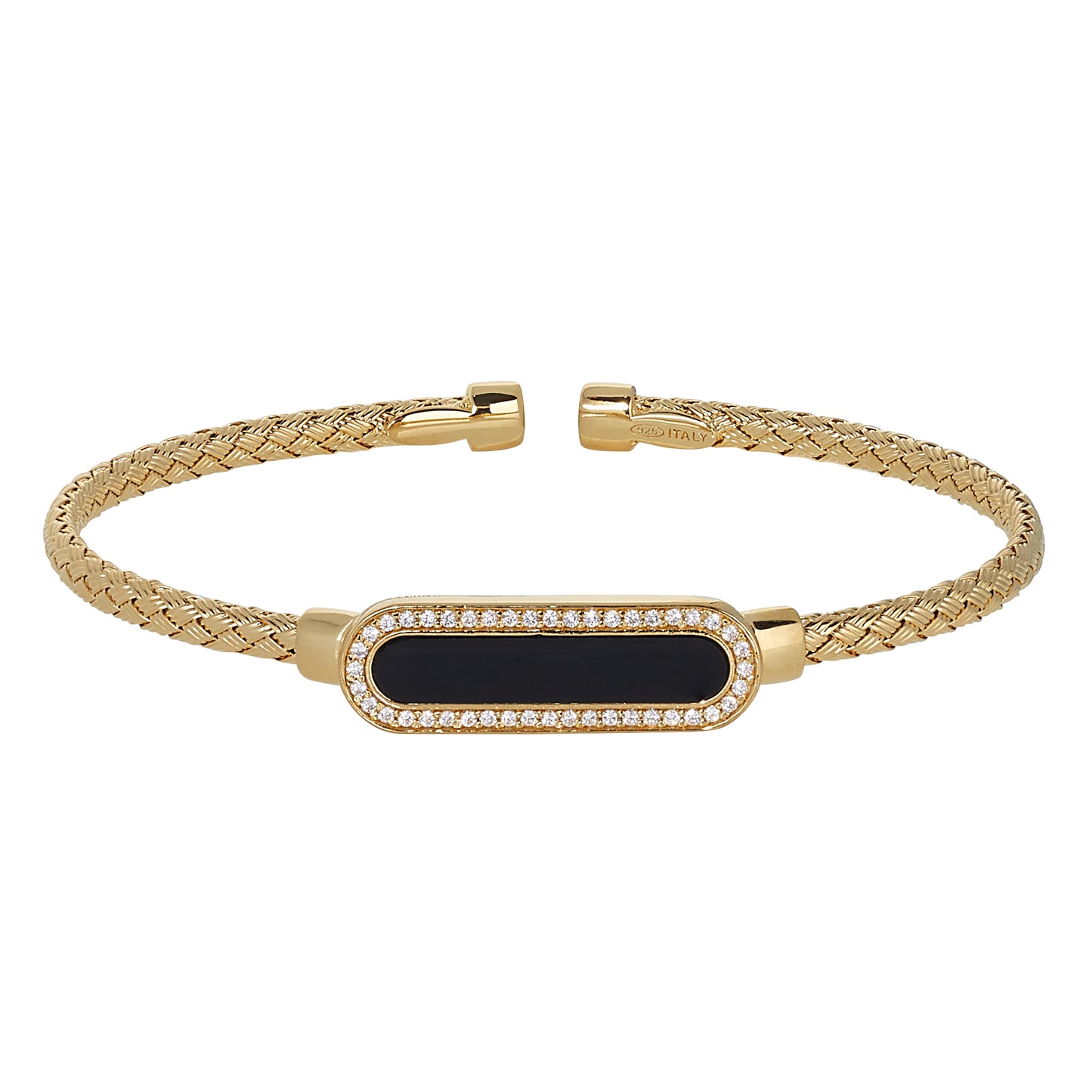 Basketweave Cuff Bracelet with Black Onyx Stone (LL7154B-G-BK)