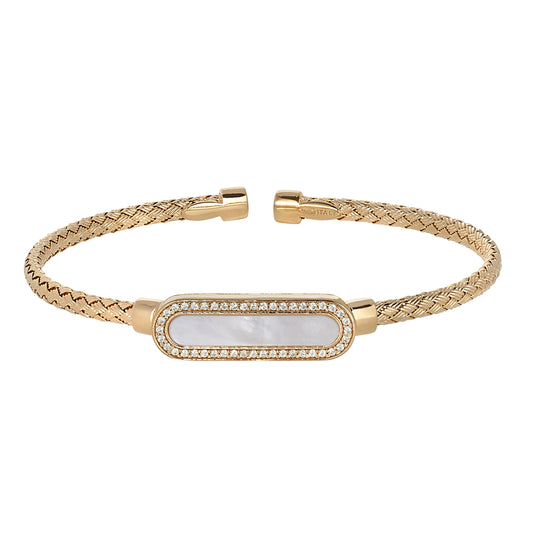 Basketweave Cuff Bracelet with Mother of Pearl Stone   (LL7154B-G-MOP)