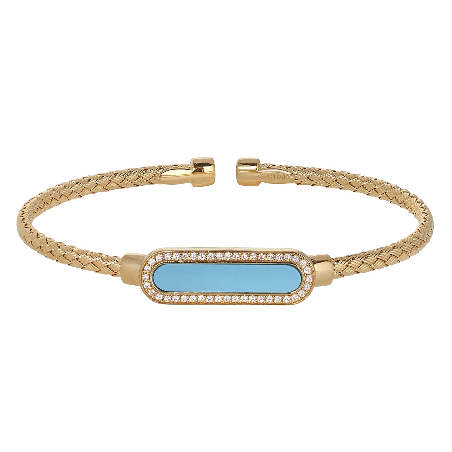 Basketweave Cuff Bracelet with Turquoise Stone (LL7154B-G-TQ)