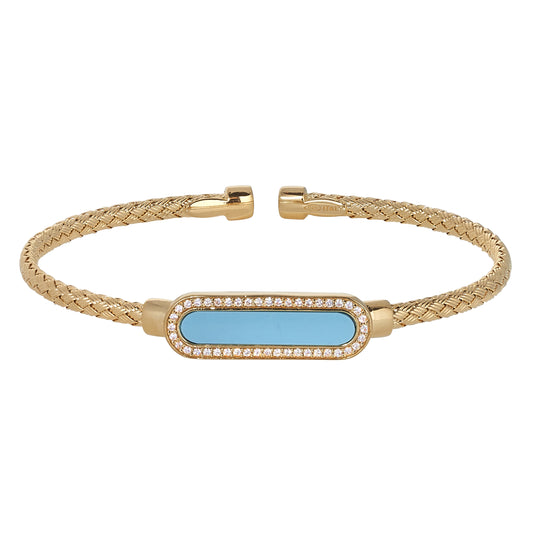 Basketweave Cuff Bracelet with Turquoise Stone   (LL7154B-G-TQ)