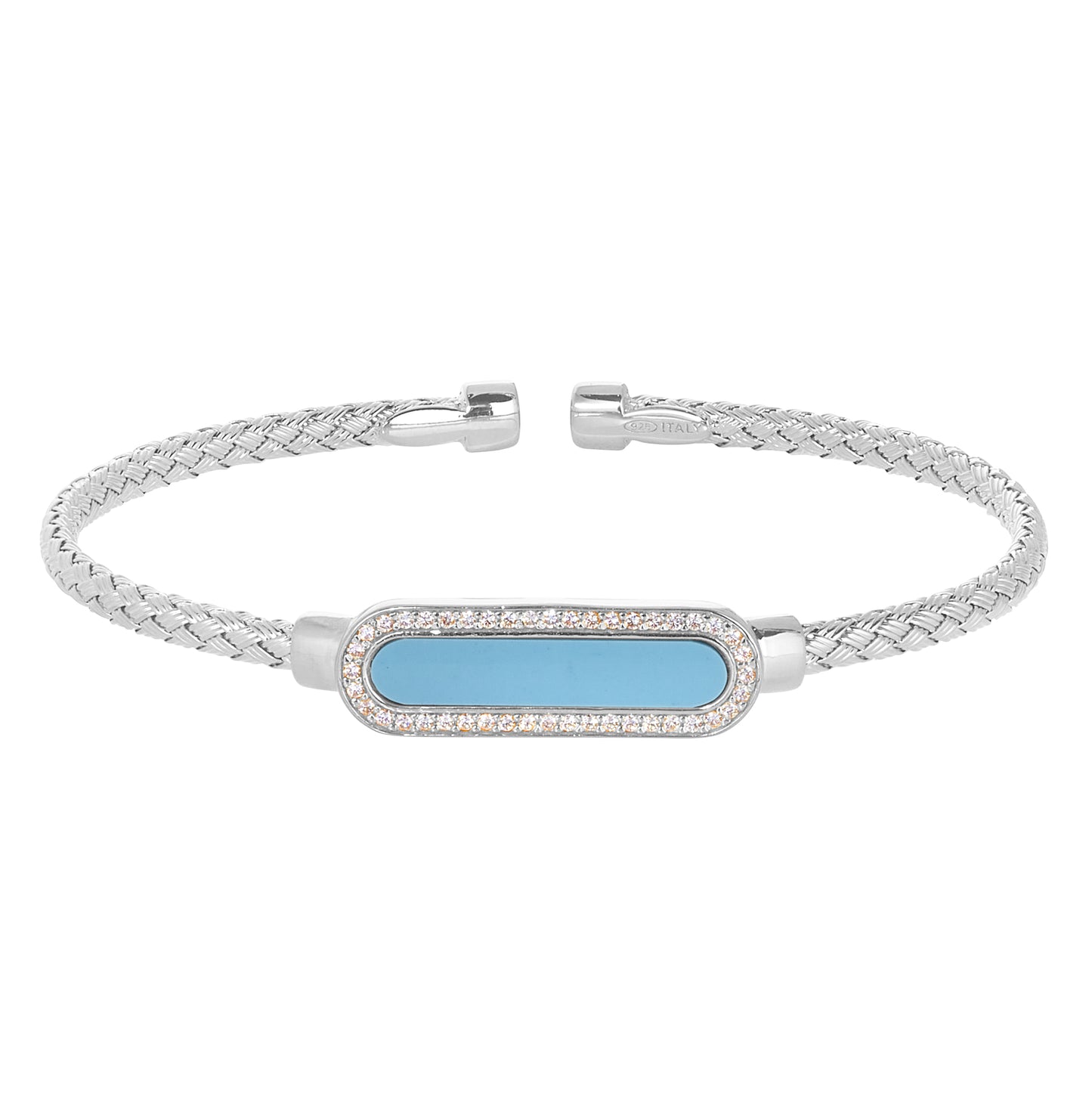 Basketweave Cuff Bracelet with Turquoise Stone   (LL7154B-RH-TQ)