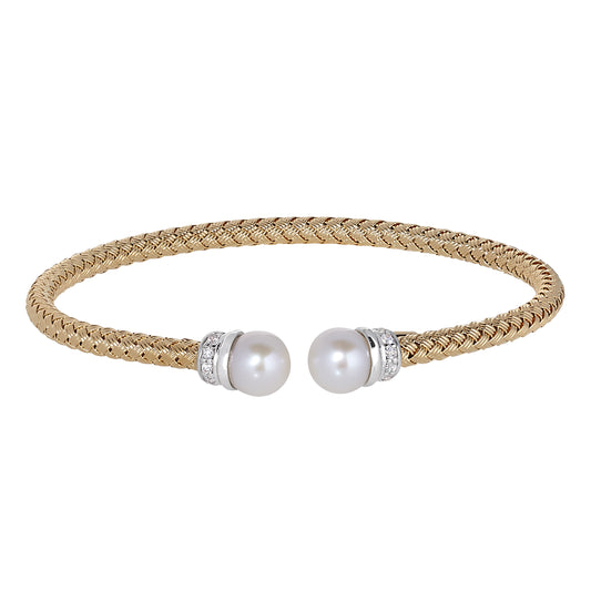 Top Open Shell Pearl Basketweave Cuff Bracelet   (LL7155B-G-RH)