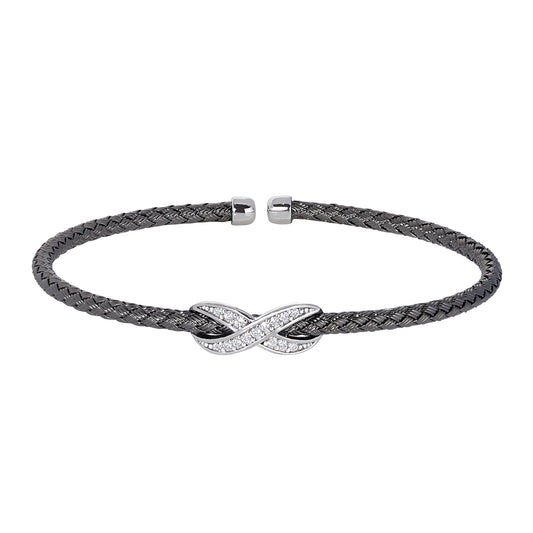 Basketweve Cuff Bracelet with Central Infinity   (LL7156B-BR-RH)
