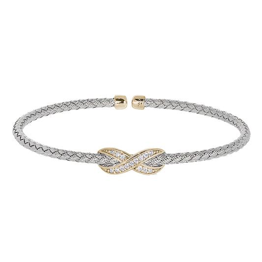 Basketweve Cuff Bracelet with Central Infinity   (LL7156B-RH-G)
