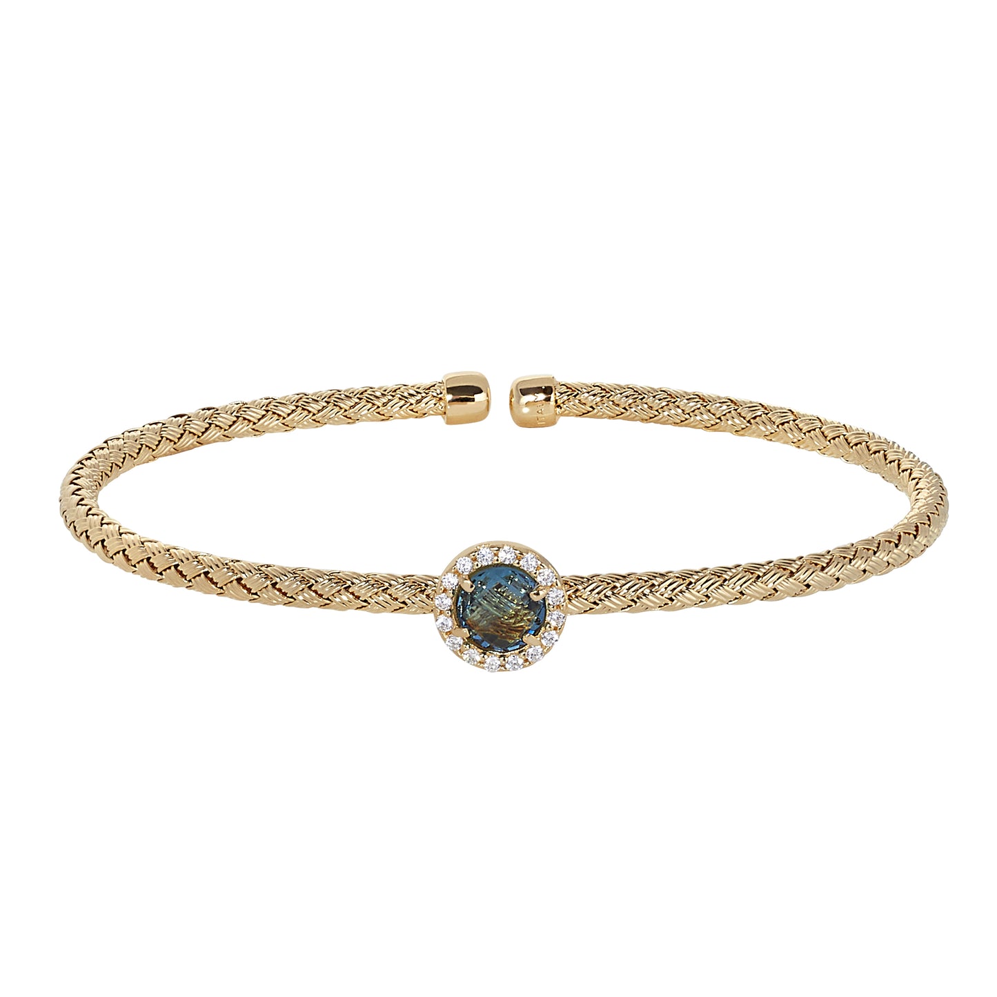 Round BLue Stone Basketweave Cuff Bracelet (LL7159B-G-BL)
