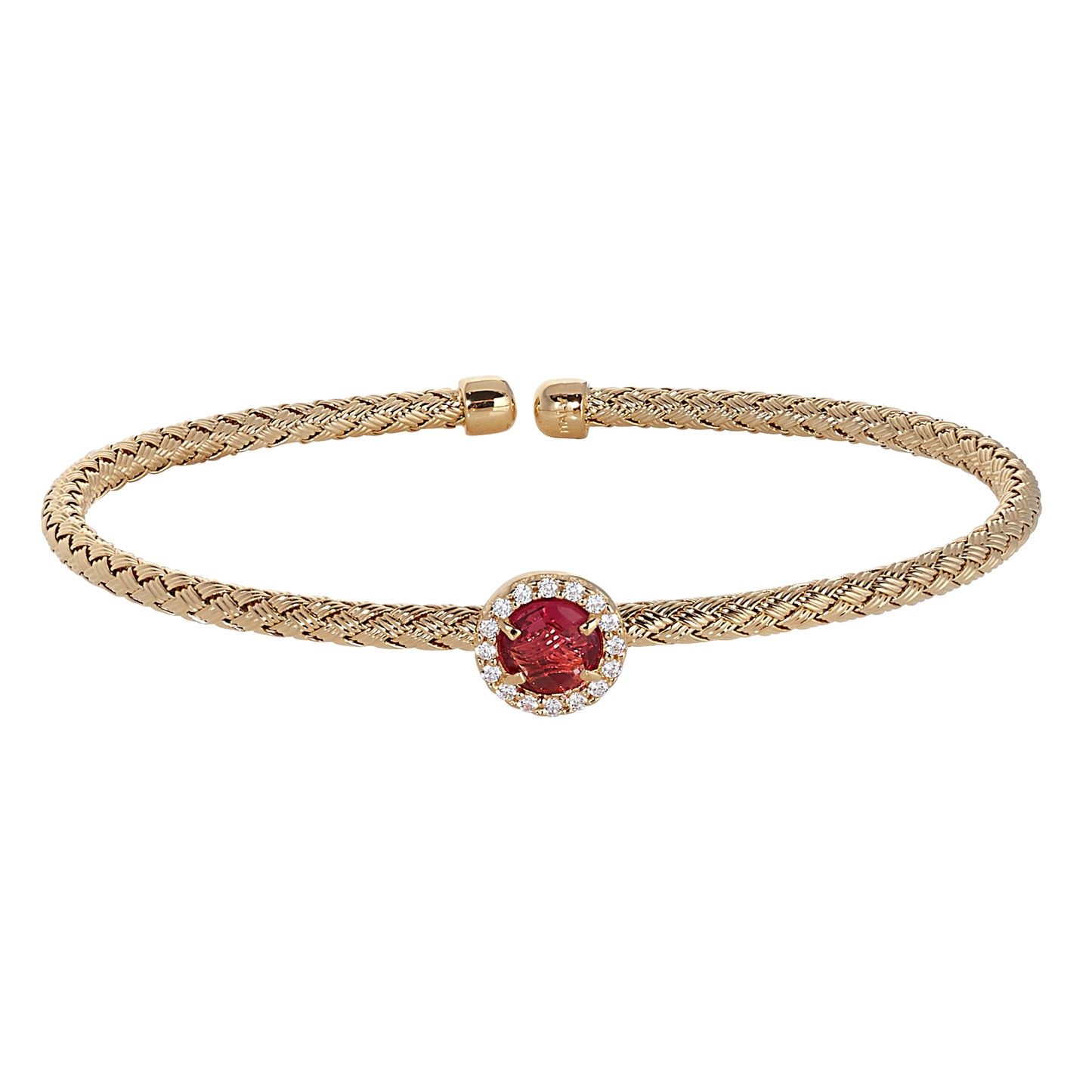 Round Pink Stone Basketweave Cuff Bracelet (LL7159B-G-PK)