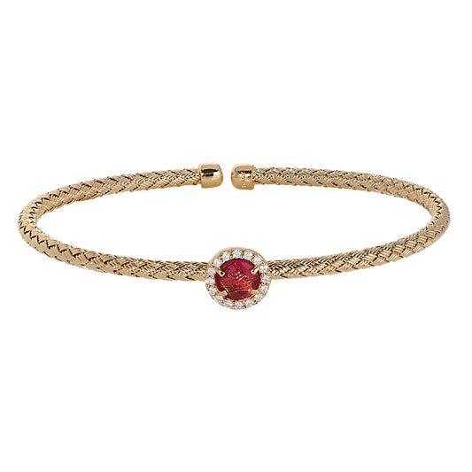 Round Pink Stone Basketweave Cuff Bracelet   (LL7159B-G-PK)