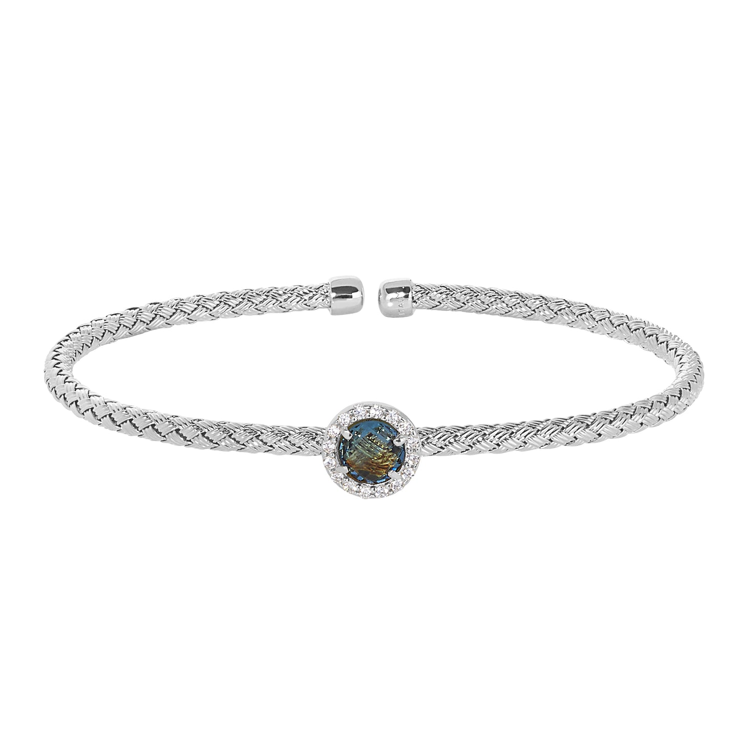 Round Blue Stone Basketweave Cuff Bracelet (LL7159B-RH-BL)