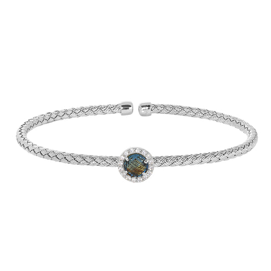 Round Blue Stone Basketweave Cuff Bracelet   (LL7159B-RH-BL)