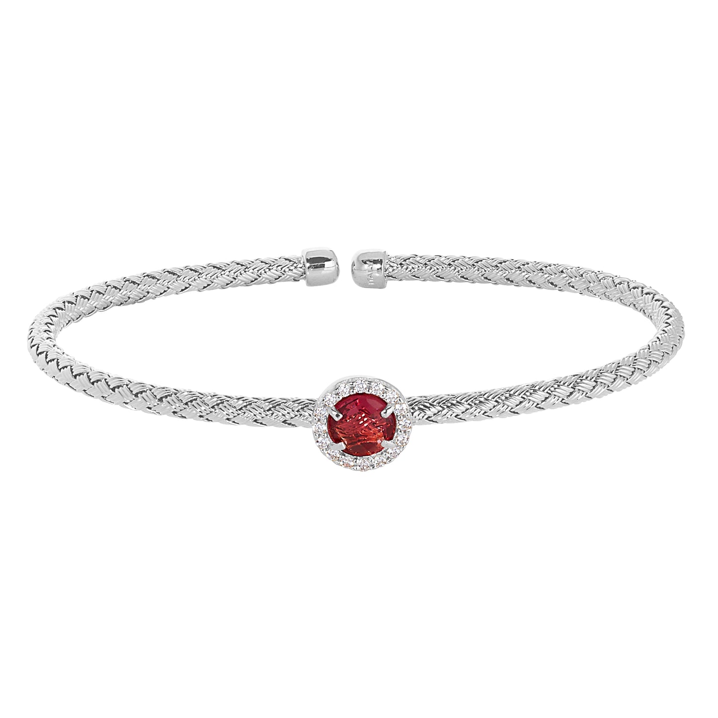 Round Pink Stone Basketweave Cuff Bracelet (LL7159B-RH-PK)