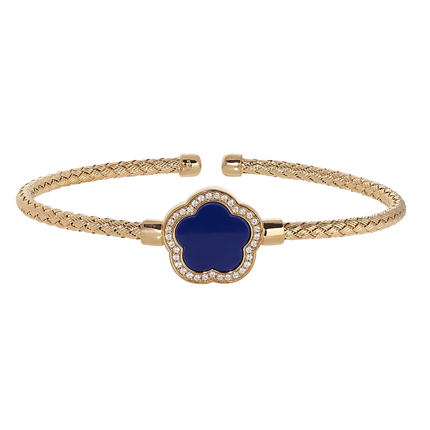 Navy Flower Basketweave Cuff Bracelet (LL7160B-G-N)
