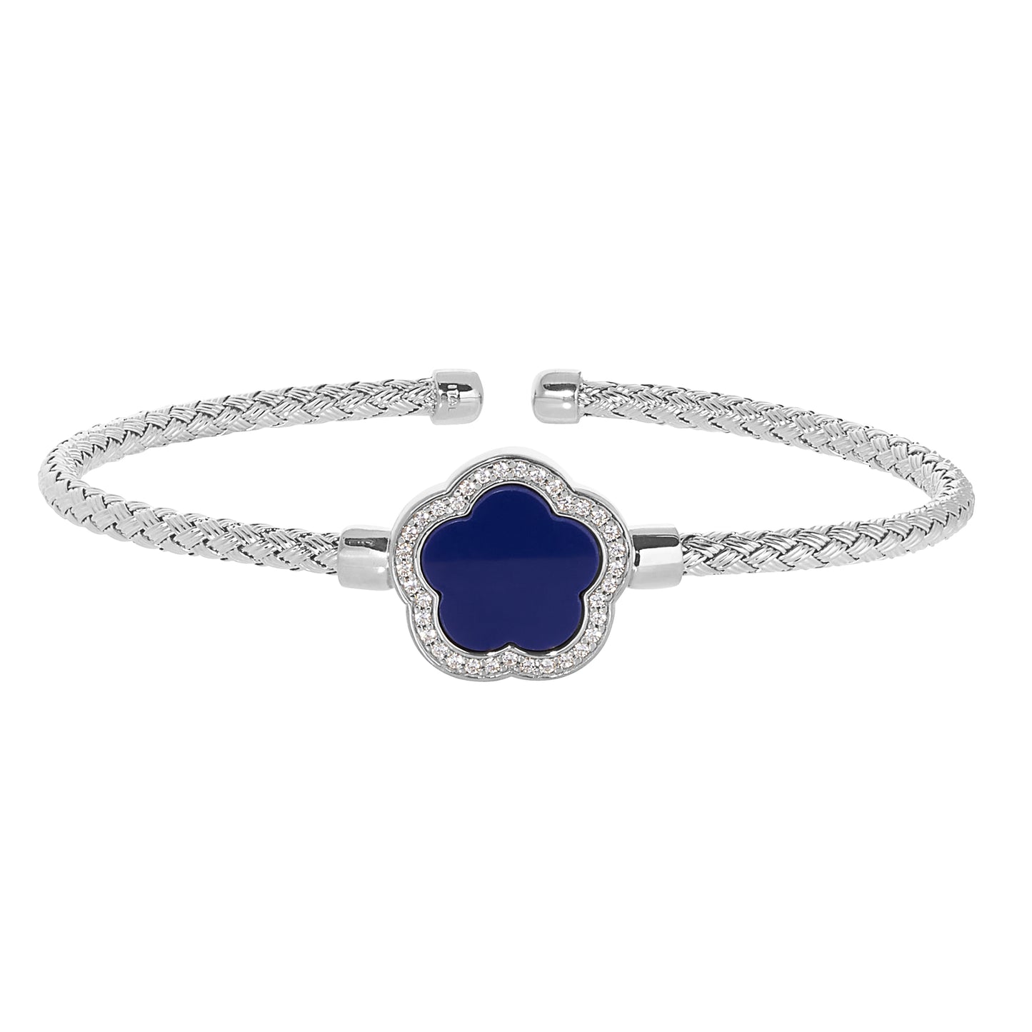 Navy Flower Basketweave Cuff Bracelet (LL7160B-RH-N)