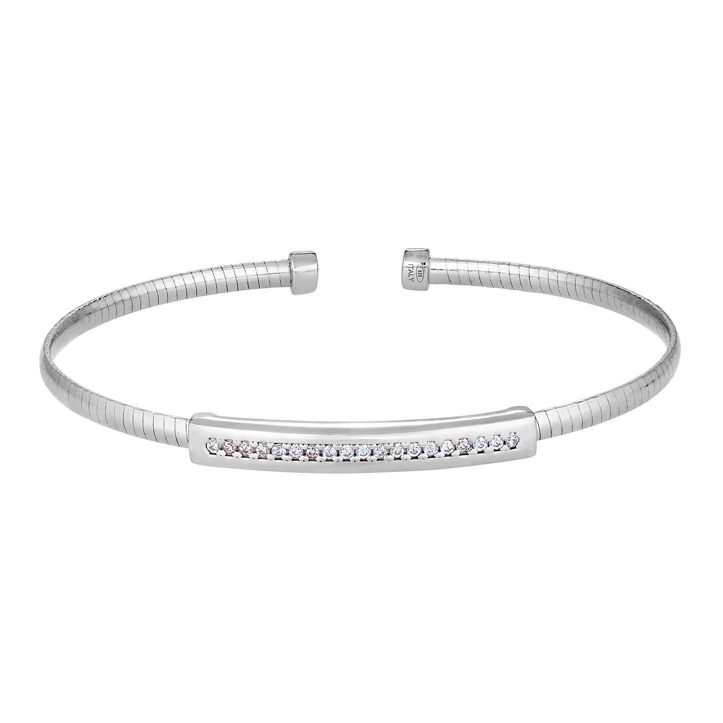 Polished Bar with Floating Stones Cable Cuff Bracelet (LL7162B-RH)