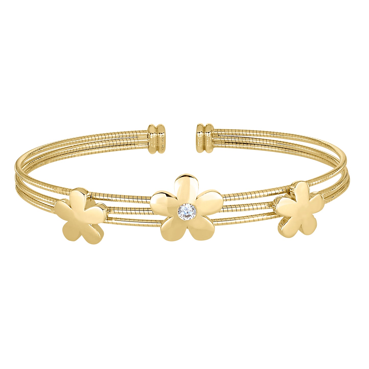 Three Flower with Central Stones Cable Cuff Bracelet (LL7165B-G)