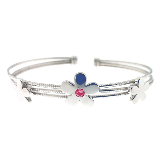 Three Flower with Central Stones Cable Cuff Bracelet   (LL7165B-RH)