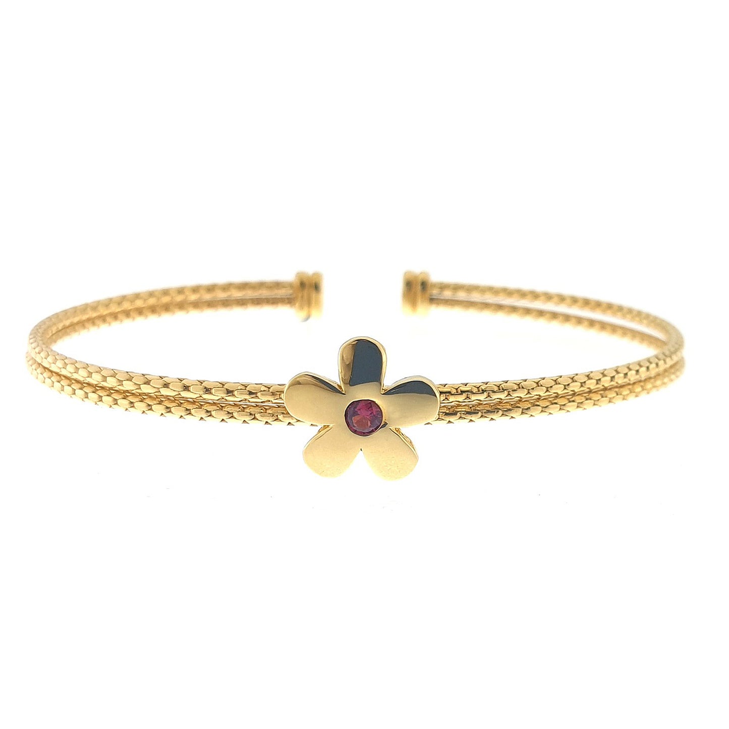 Flower with Pink Stone Corean Cable Cuff Bracelet (LL7166B-G)