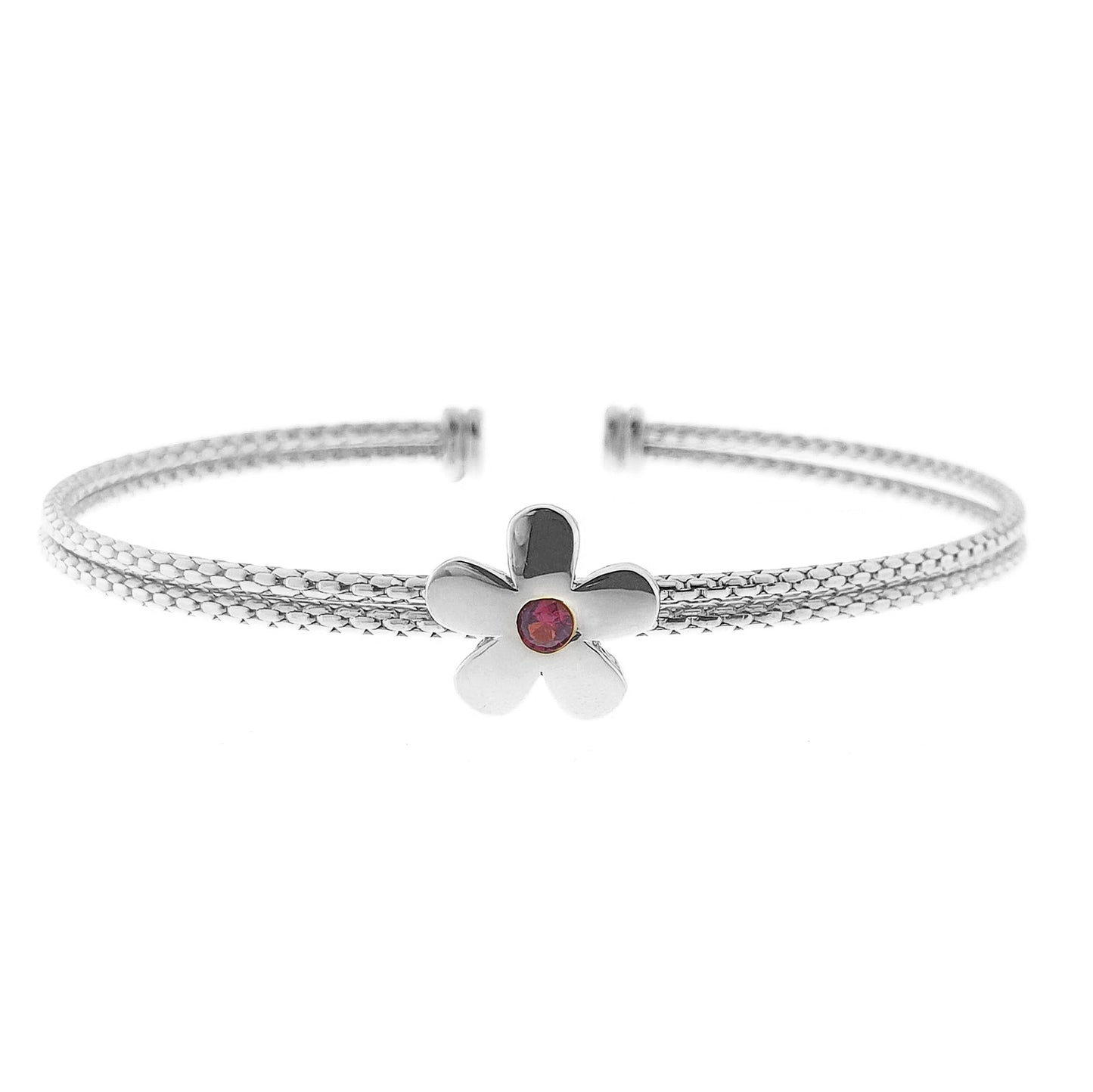 Flower with Pink Stone Corean Cable Cuff Bracelet (LL7166B-RH)