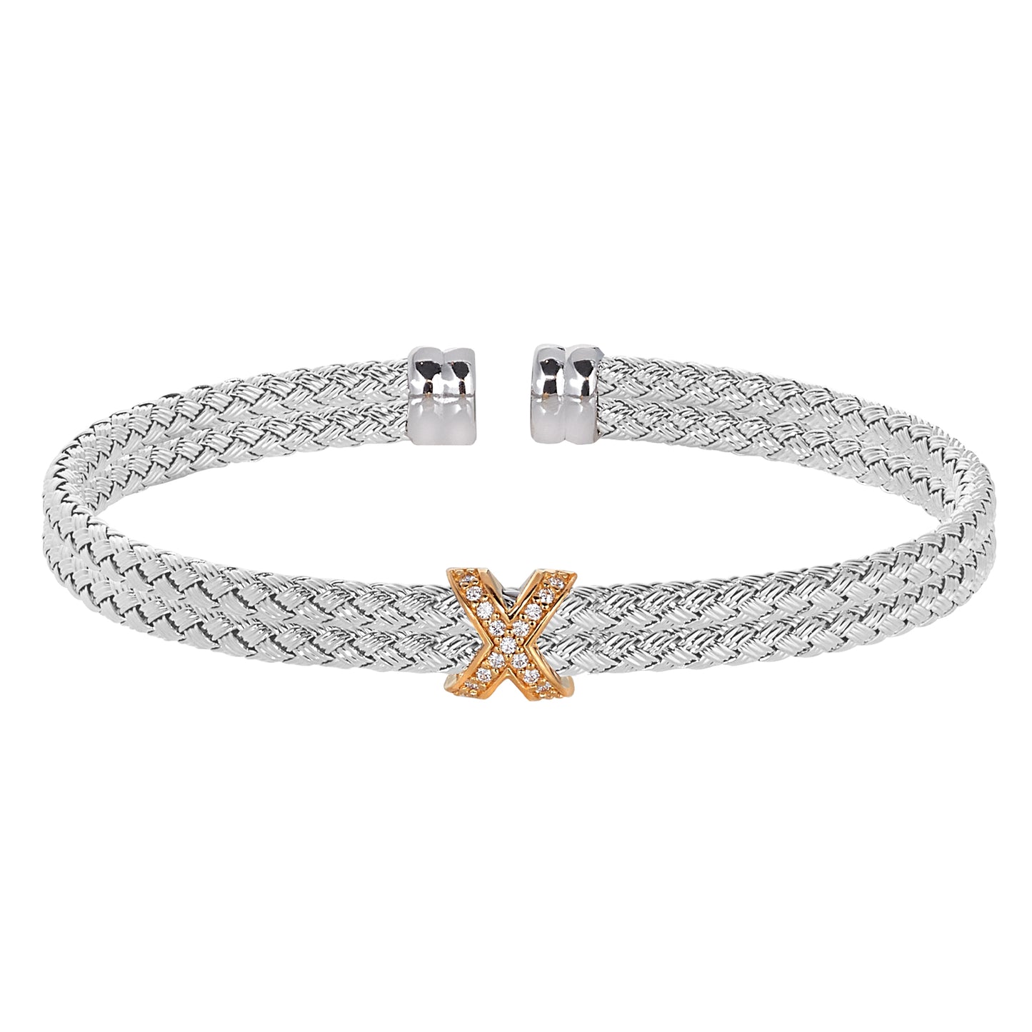 Double Cable Basketweave Bracelet with Central X (LL7172B-RH-G)