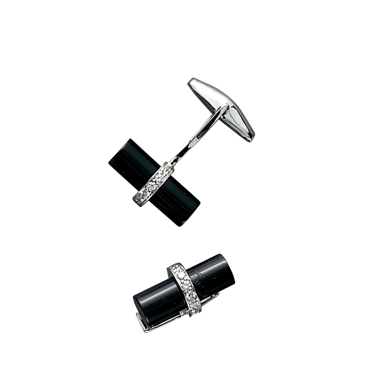 Onyx Cylinder Cufflinks with Diamond Wrap (LWCL-1E-D)