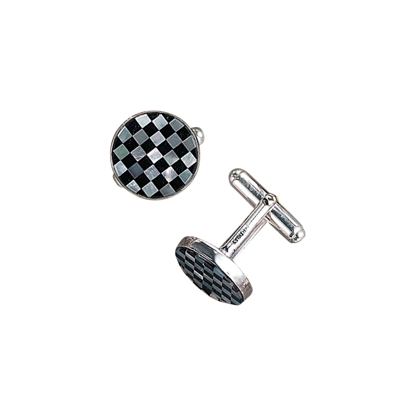Round Onyx and Mother of Pearl Checkered Cufflinks (LWCL-1S-CHK)
